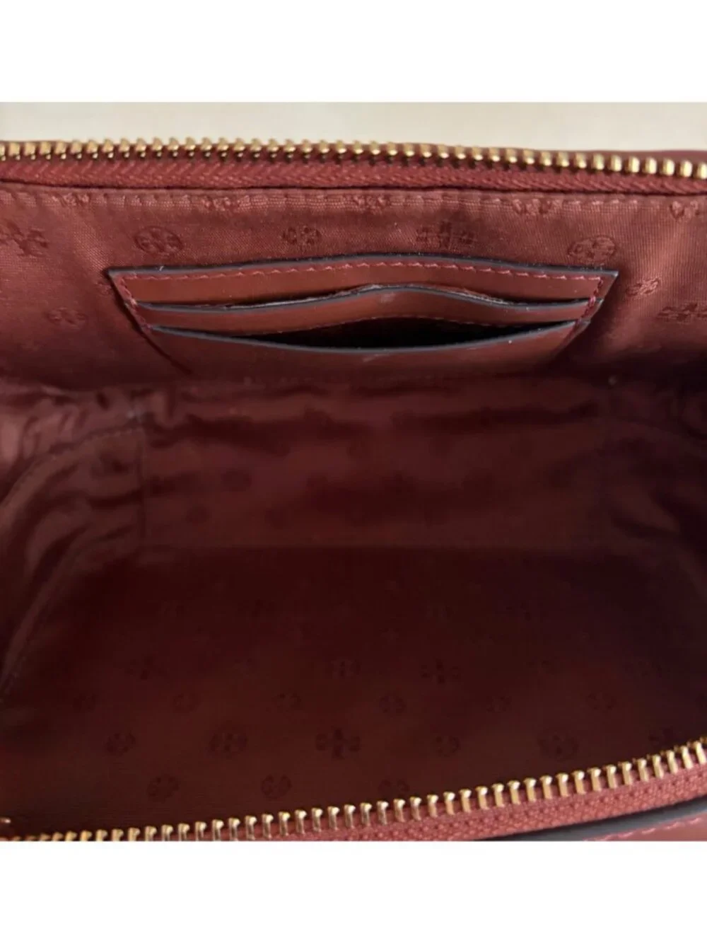 TORY BURCH Britten Woven Small Top Handle Case Bag Brown Gold Crossbody